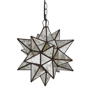 Matthew Izzo Home 15" Antique Mirror Moravian Star Pendant Light With Oxidized Metal Trim