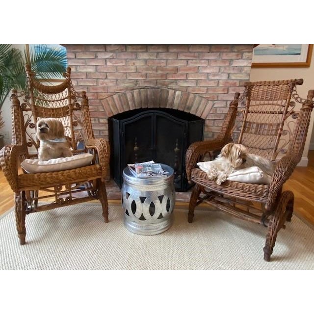 Antique King and Queen Wicker Rocking Chairs, a Pair For Sale - Image 12 of 12
