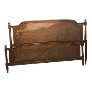 Mid-Century Cane Rattan King Headboard and Footboard - 2 Pieces For Sale
