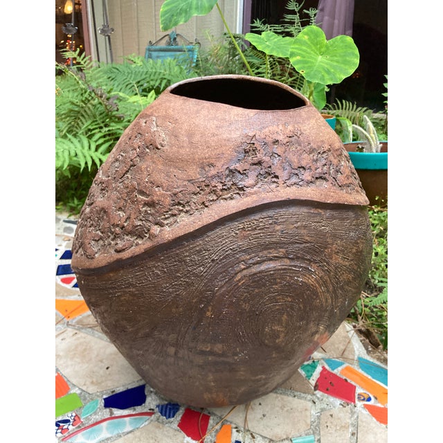 Ceramic Original Hand-Thrown 1980s Stunning Clay Vessel Dramatic Brutalist Texture - Signed by Galveston Artist For Sale - Image 7 of 13