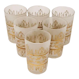 Moroccan White Frosted and Gold Glasses Set of 6