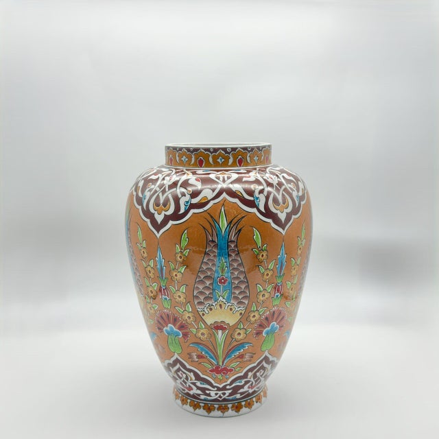Handmade Ceramic “Shah” Ginger Jar (30cm) – Rare Amber/Orange Ground & Cypress – Traditional Lidded Decor For Sale - Image 6 of 9