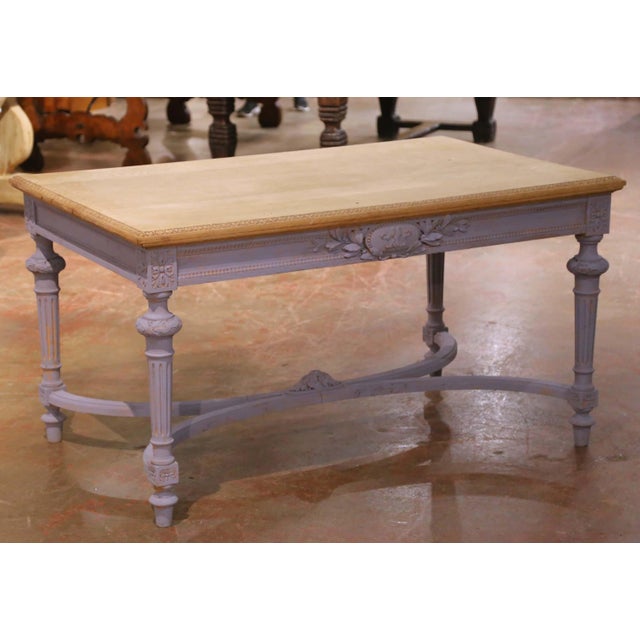 19th Century French Louis XVI Style Painted Oak Writing Desk With Bleached Top For Sale In Dallas - Image 6 of 10