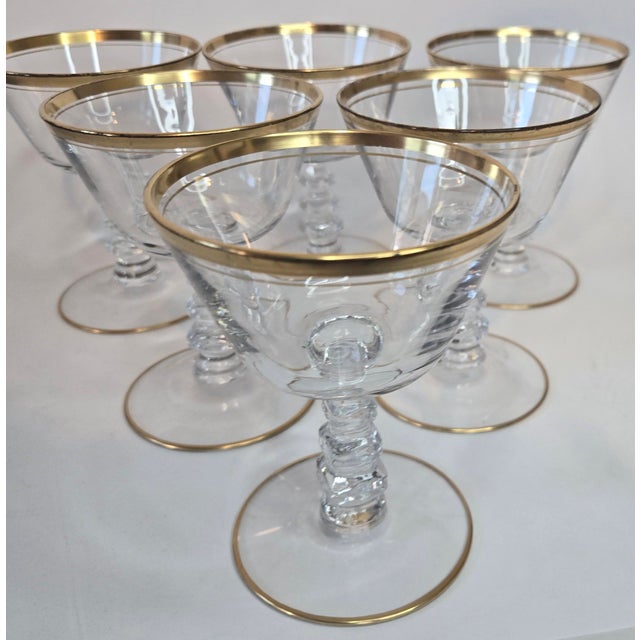 Gold Rimmed Crystal Champagne Coupes- Set of Six For Sale - Image 4 of 13