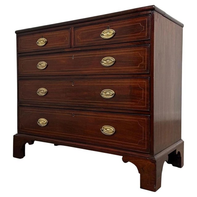 2000 - 2009 18th Century English Mahogany Chest of Drawers with Satinwood Inlay For Sale - Image 5 of 12