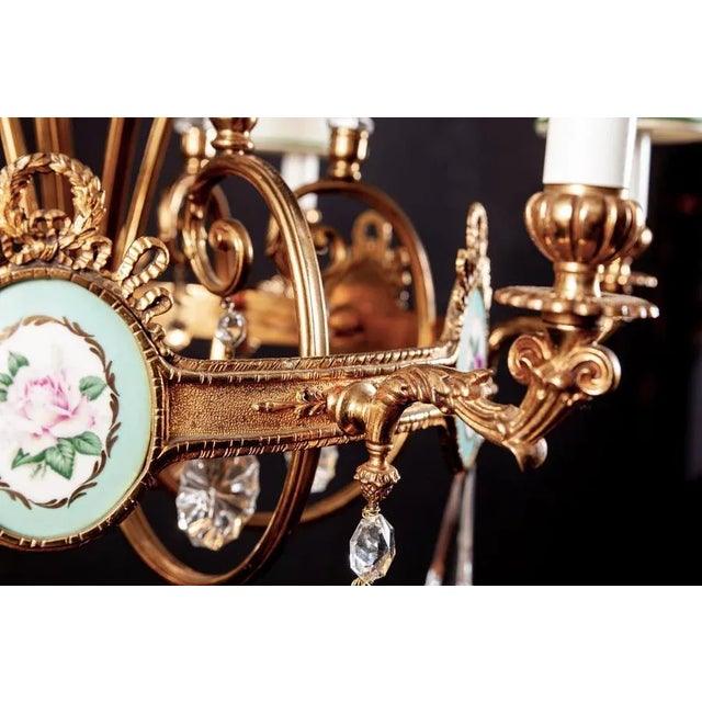 Art Deco Italian Brass Chandelier with Porcelain Insert, 1940 For Sale - Image 6 of 13