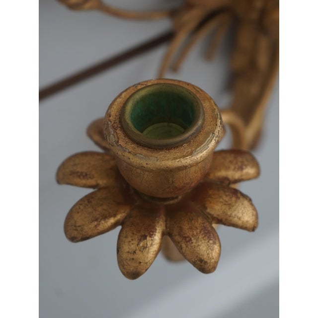 Metal 1990s Pair of Italian Gold Wheat Sheaf Candelabra Wall Sconces For Sale - Image 7 of 12