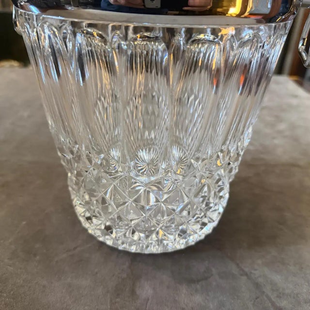 1980s Mid-Century Modern Cut Crystal and Chromed Metal French Wine Cooler For Sale - Image 9 of 10