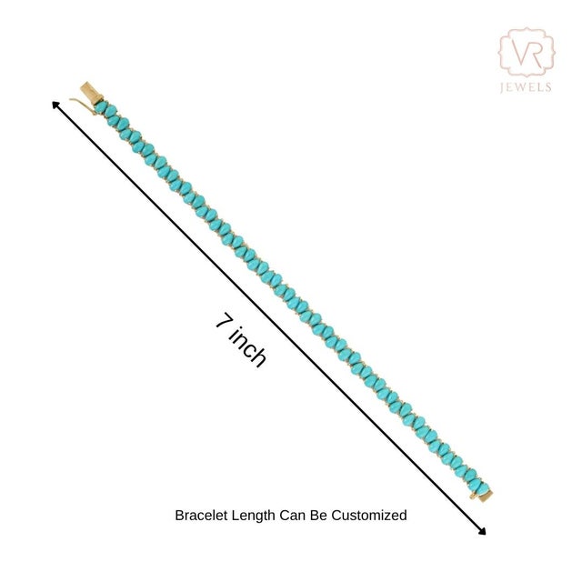 14k Yellow Gold 12.55 Ct Pear-Cut Cabochon Turquoise Tennis Bracelet, 7 Inches For Sale - Image 12 of 17