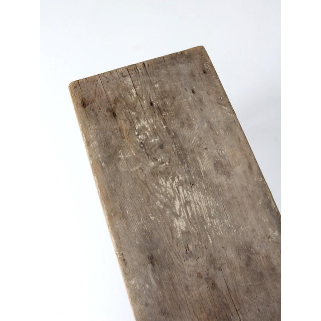 Brown Antique Primitive Wood Farmhouse Bench For Sale - Image 8 of 16