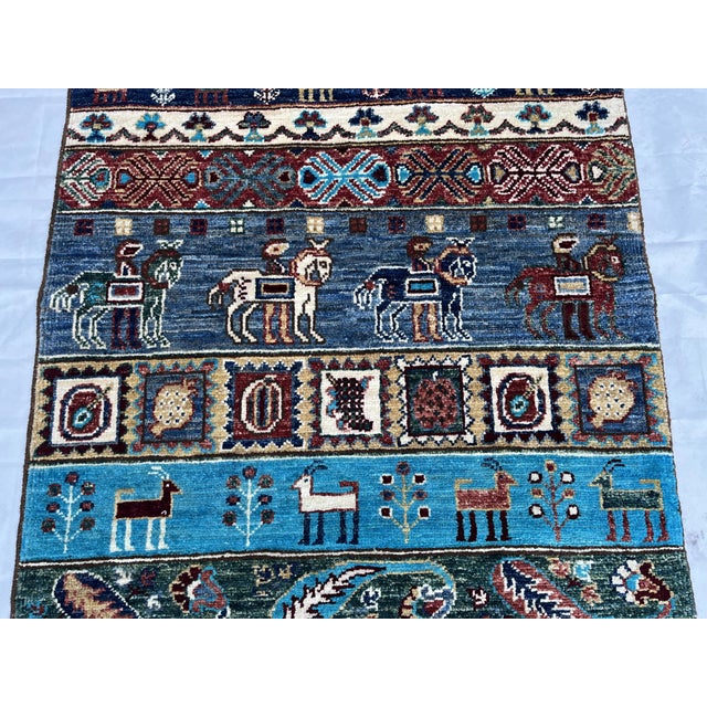 Contemporary Afghan Tribal Pictorial Gabbeh Wool Runner Rug For Sale - Image 12 of 12