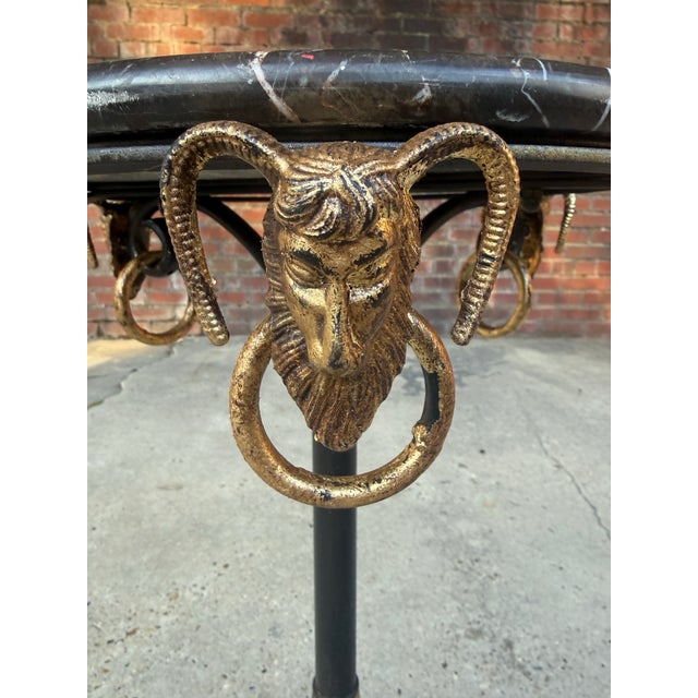 Black Vintage Neoclassical Marble Top Ram's Head Tripod Table by Turtle and Crane - Hollywood Regency Style For Sale - Image 8 of 11