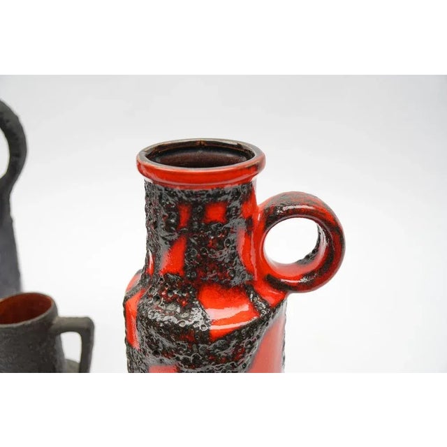 Vintage German Red and Orange Fat Lava Ceramic Vases, 1960s, Set of 4 For Sale - Image 6 of 12