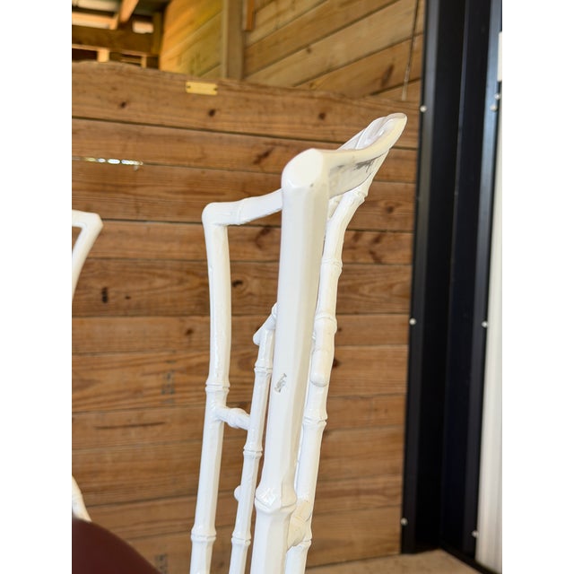 White Set of Four Vintage Faux Bamboo Swivel Dining Chairs in Glossy White For Sale - Image 8 of 12