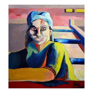 Blue Scarfed Woman - Figurative Abstract by Michael William Eggleston For Sale
