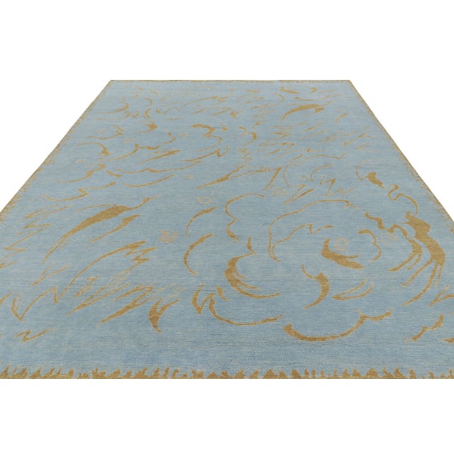 Rug & Kilim Rug & Kilim’s French Art Deco Style Rug in Blue With Gold Geometric Patterns For Sale - Image 4 of 7