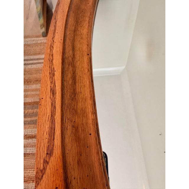 Vintage 1980s Oval Oak Wall Mirror With Walnut Stain, 32.5” X 19” For Sale - Image 4 of 7