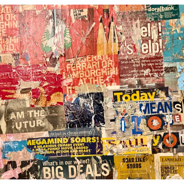 Mike Falcon, Large Mike Falcon Torn Paper Collage Painting Assemblage Pop Art Decollage For Sale - Image 12 of 18
