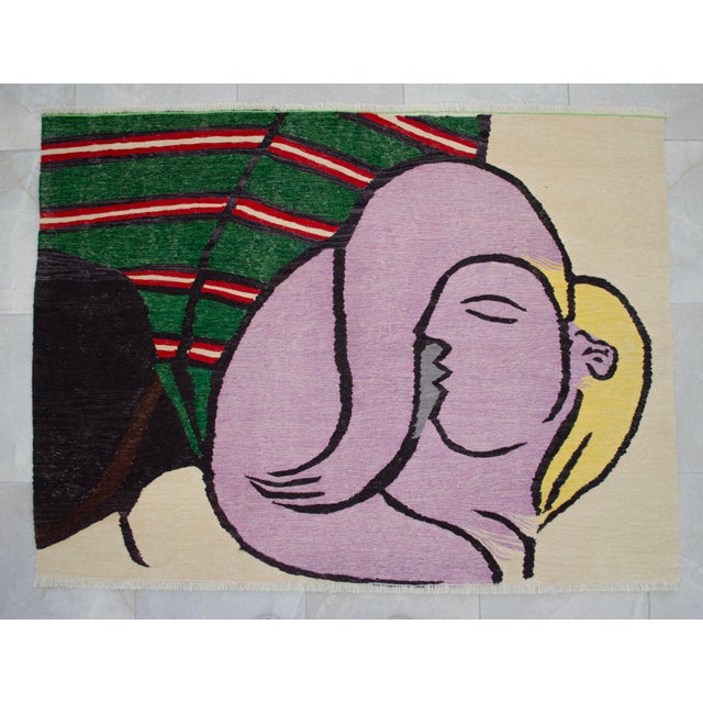 Hand Woven New Rug Kilim - Pablo Picasso Art Inspired - Contemporary Area Rug 3′8″ × 5′ For Sale - Image 10 of 17