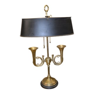 Vintage Wildwood Antique Brass Bouillotte French Bugle Horn Lamp For Sale