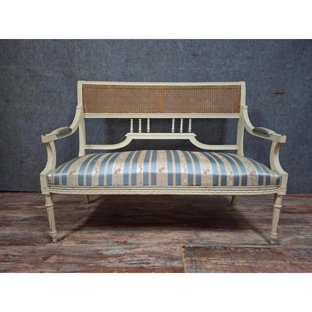 Louis XVI Style Bench in Wood and Fabric For Sale - Image 10 of 10
