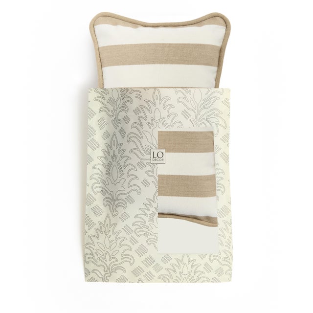Contemporary Outdoor Micro The Gift Cushion in Striped Beige and White by Lorenza Briola for Lo Decor For Sale - Image 3 of 3