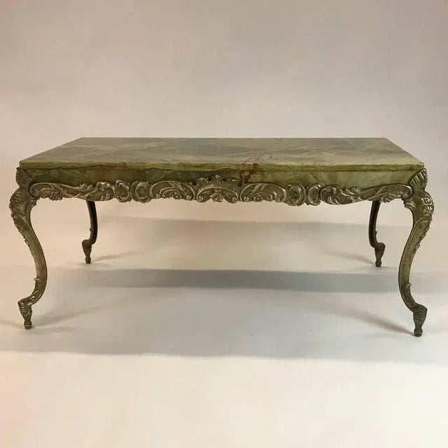 Hollywood Regency 1950s Vintage Hollywood Regency Onyx and Cast Bronze Cocktail Table For Sale - Image 3 of 8