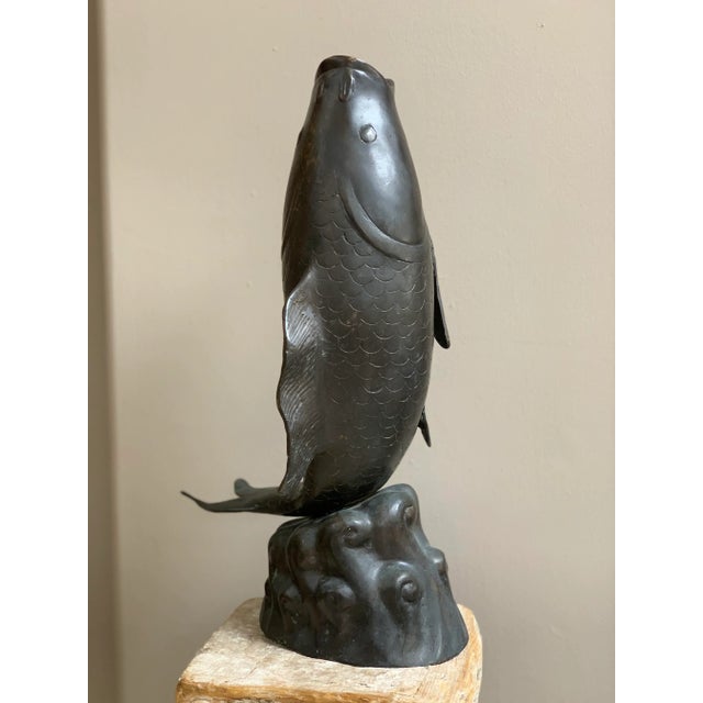 Large Asian Brass Jumping Fish Koi Vase For Sale - Image 10 of 10