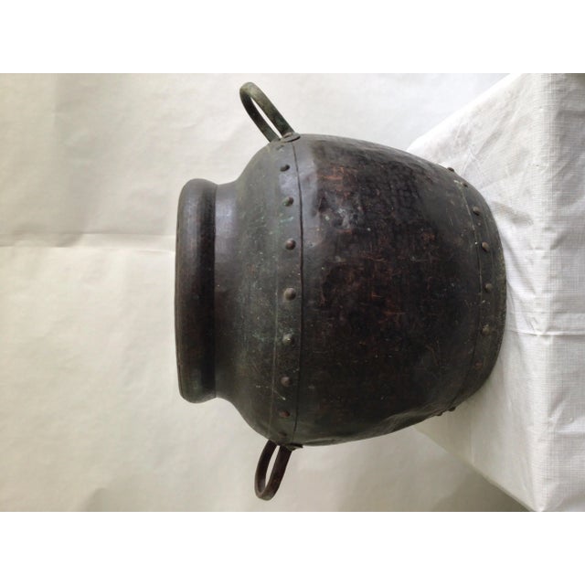 1940s 1940s Hand Hammered Studded Patinated Copper Pot With Handles For Sale - Image 5 of 12
