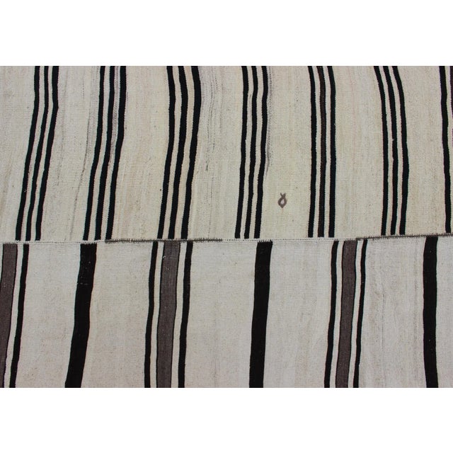 Large Vintage Turkish Kilim Rug With Vertical Stripes in Cream and Brown For Sale - Image 9 of 11