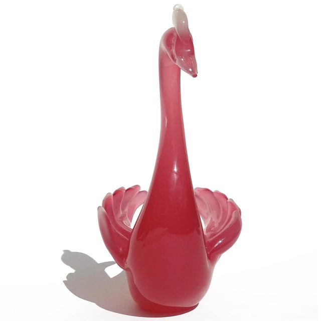 Mid 20th Century Murano Seguso Vintage Opalescent Dark Pink White Italian Art Glass Swan Bird Sculpture Figure For Sale - Image 5 of 8