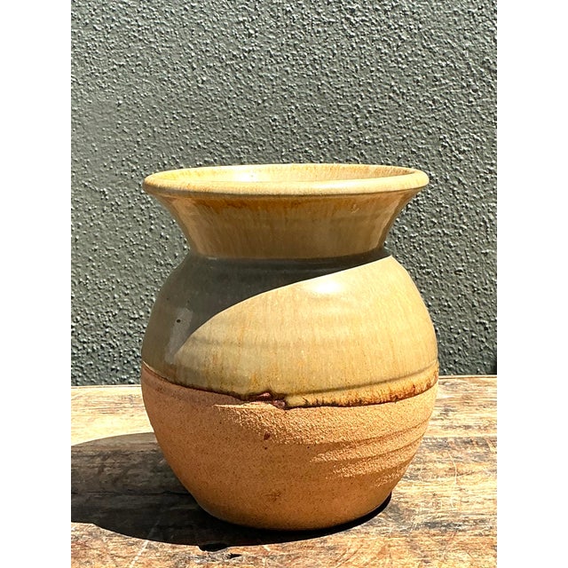 Vintage Half Glaze Pottery Vase For Sale In West Palm - Image 6 of 12