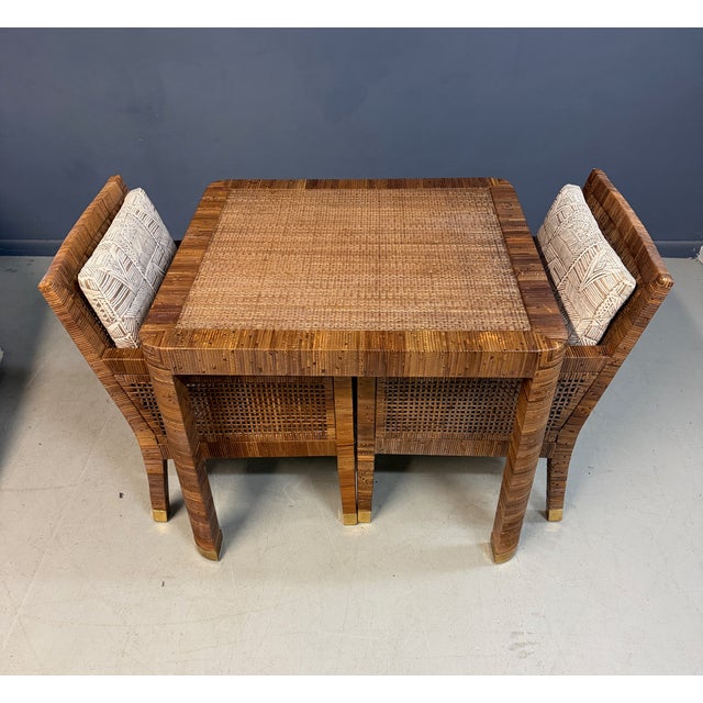 Bielecky Brothers Attributed to Billy Baldwin for Bielecky Brothers Rattan Game Table and Chairs, Set of 3 1970s For Sale - Image 4 of 18