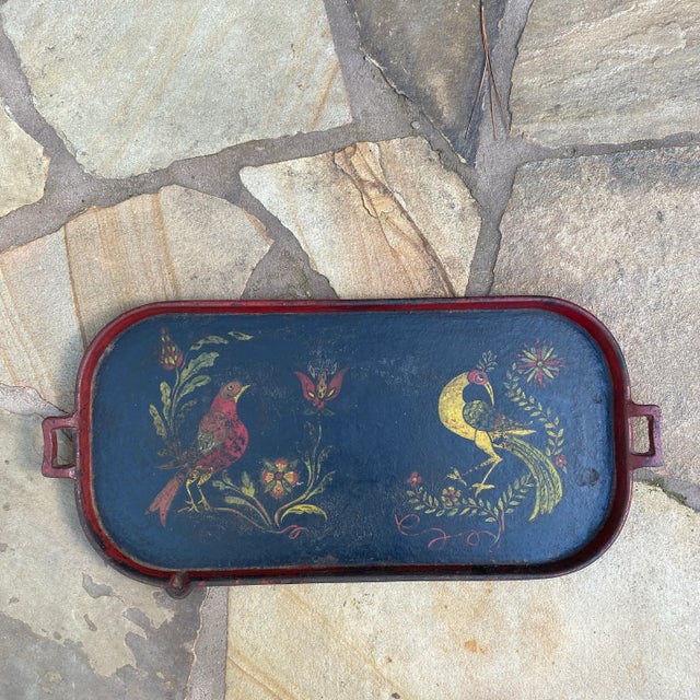 1950s Vintage Folk Painted Cast Iron Serving Tray For Sale In Atlanta - Image 6 of 9