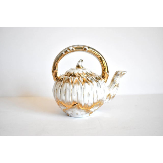 Antique Gold & White Porcelain Flower Petals Demitasse Tea Service - Set of 8 For Sale In San Francisco - Image 6 of 13