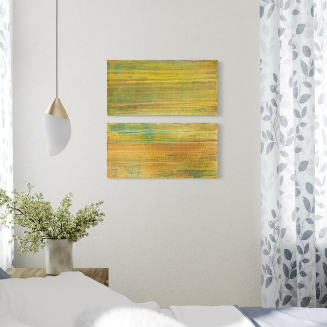 Contemporary Rebecca Koury Original "Golden Obi" Ochre Gold Diptych Contemporary Abstract Painting, Acrylic on Canvas, Carmel California Art, 2021 For Sale - Image 3 of 4