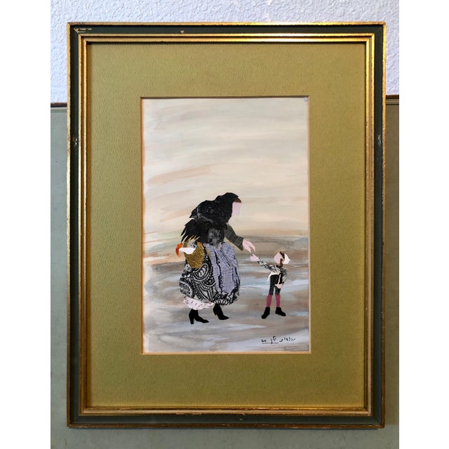 1960s Judith Yellin Ginat, Israeli Abstract Figure Torn Paper Collage Watercolor Painting Bezalel Woman Art, 1960 For Sale - Image 5 of 5