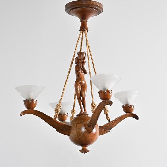 Carved Oak Chandelier, 1920s For Sale - Image 6 of 10