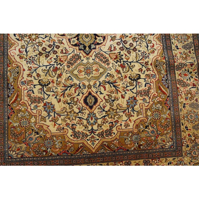 1940s Ivory Medallion Antique Persian Qum Rug 4' 8" X 6' 8" Knotted Wool Carpet For Sale - Image 4 of 6