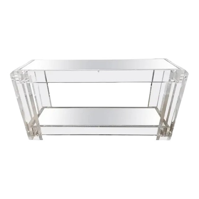 Late 20th Century Modern Lucite Chrome Mounted Two-Tier Mirrored Console Table For Sale
