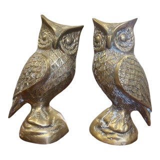 Vintage Brass Owl Bookends - A Pair For Sale