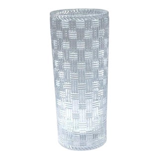 Tiffany & Co. Woven Basket Weave Crystal Cylinder Vase 8-Inch (New - No Box) Vintage 1990s For Sale
