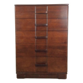 Art Deco Highboy Dresser With Unique Curved Drawer Faces For Sale