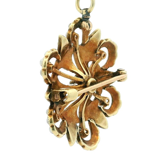 Late 19th Century Victorian 14k Gold Diamond and Seed Pearl Convertible Pendant Brooch For Sale - Image 9 of 17