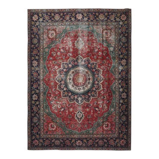 1970s Vintage Persian Handmade Wool 10x13 Red Area Rug For Sale