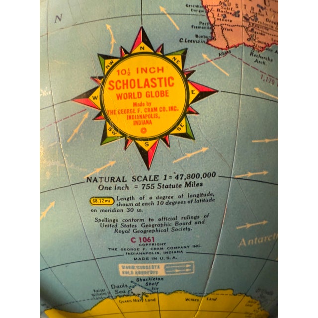 Vintage Mid-Century Modern George F. Cram Co. Scholastic World Globe For Sale - Image 10 of 11