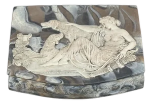 Mid 20th Century Incolay Stone Accessories Box Featuring "Diana the Huntress"