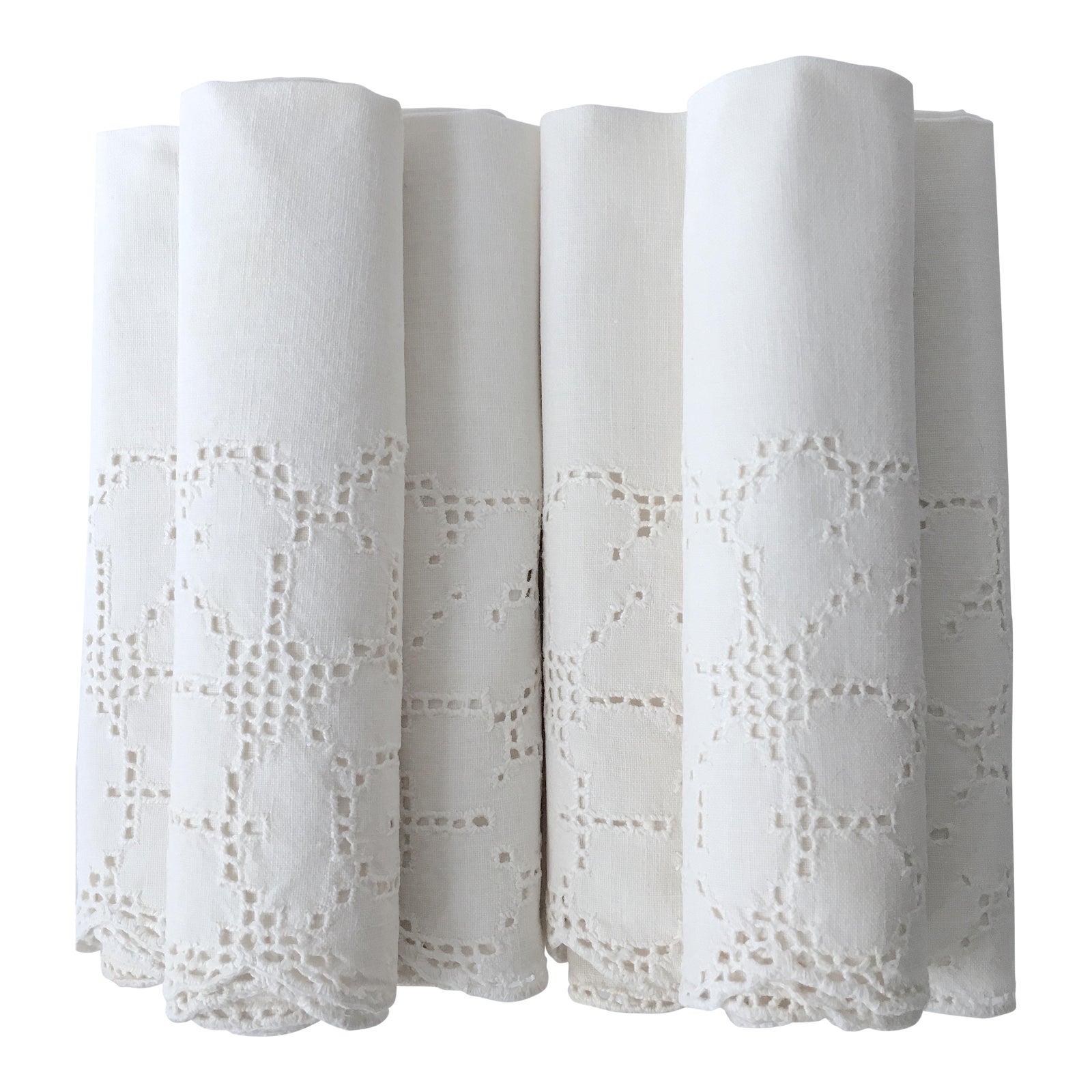 Vintage HandEmbroidered White Linen Dinner Napkins Set of 6 Chairish