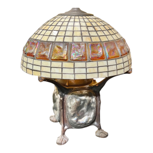 Vintage Tiffany Style Leaded Turtle Back Glass and Bronze Table Lamp
