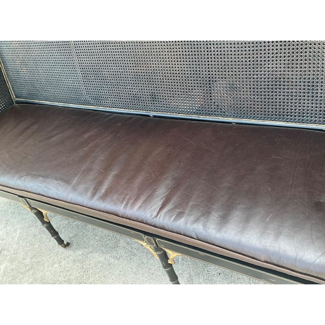 Vintage Leather Cushion Cane Settee For Sale - Image 9 of 17
